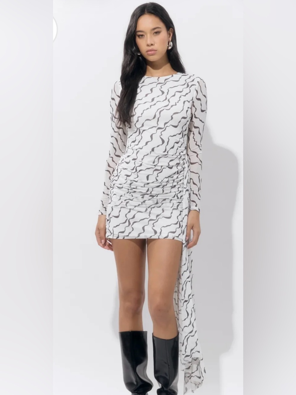 ELLA WRAP PRINTED MESH MINI DRESS